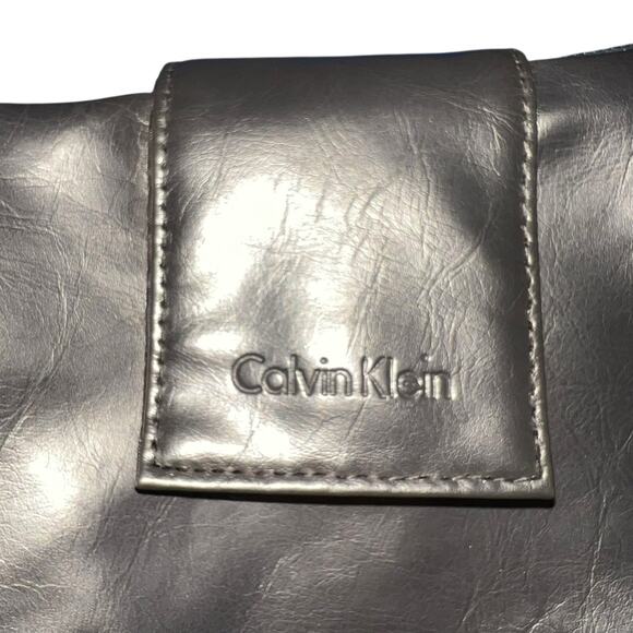 Calvin Klein Womens Faux Leather Evening Bag Crossbody Purse Metallic Gold - Picture 3 of 10